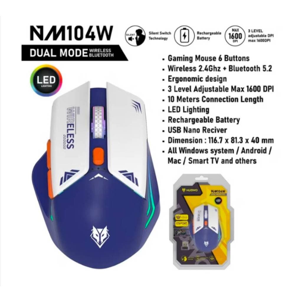 Nubwo เมาส์เกมมิ่งไวเลส บลูทูธ รุ่น NM-104W เสียงเงียบ ไฟ LED ปรับ DPI ได้ รูปที่ 5