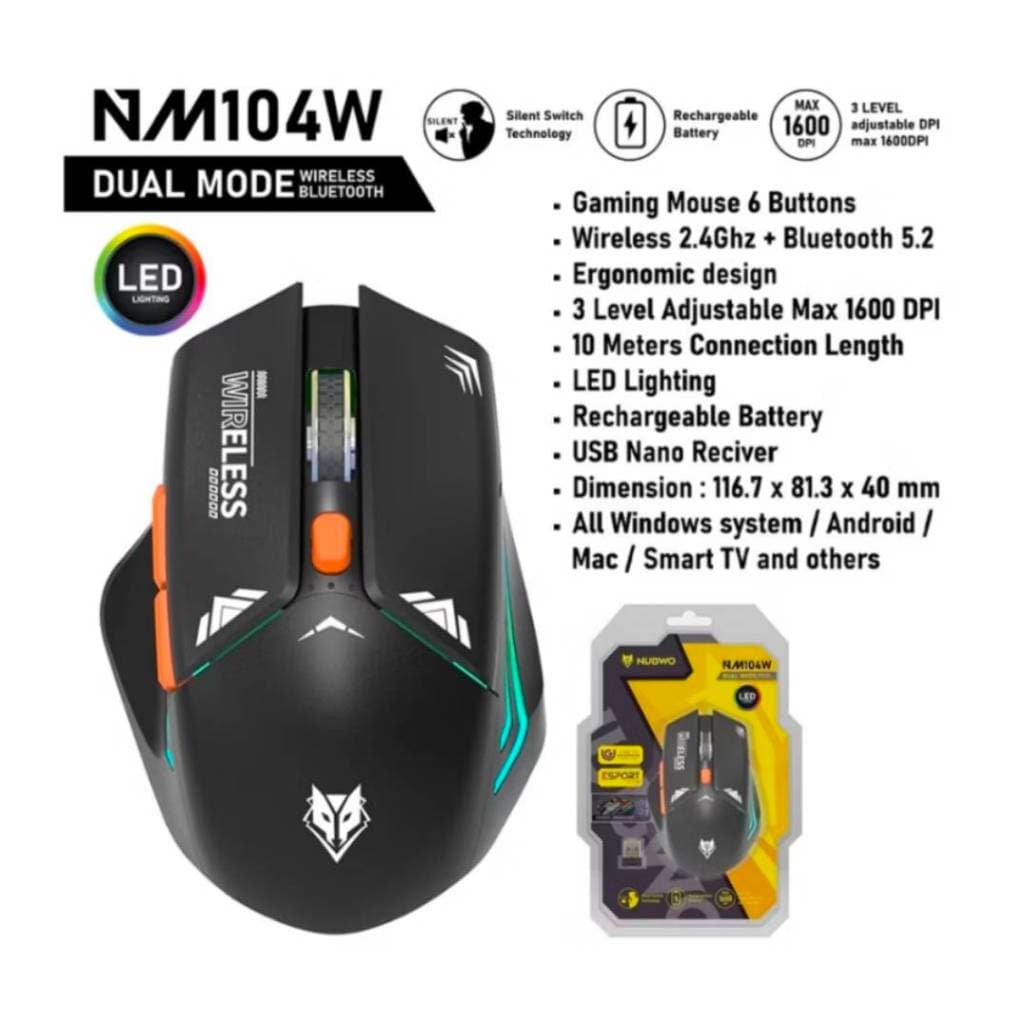 Nubwo เมาส์เกมมิ่งไวเลส บลูทูธ รุ่น NM-104W เสียงเงียบ ไฟ LED ปรับ DPI ได้ รูปที่ 6