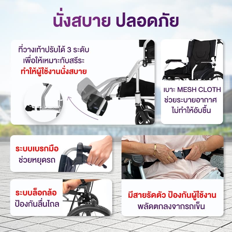 ALLWELL รถเข็นวีลแชร์ เกรดเครื่องมือแพทย์ รับประกัน 1 ปี รถเข็นผู้สูงอายุ รถเข็นผู้ป่วย Wheelchair รูปที่ 6