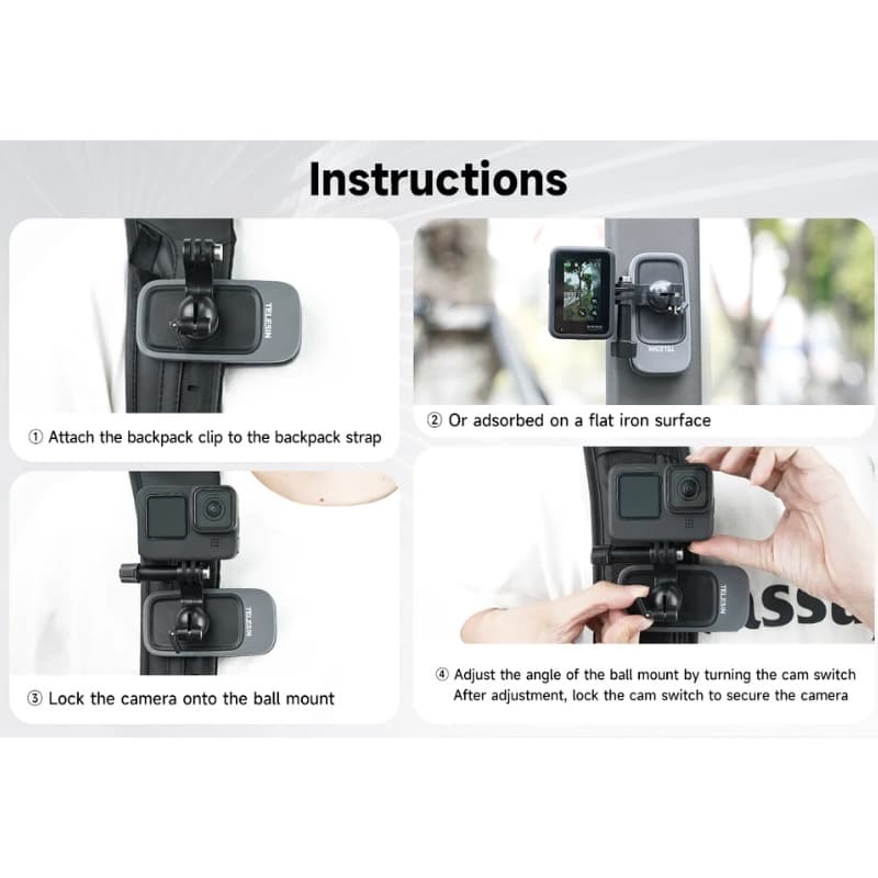 Telesin GoPro / DJI / Insta360 360 Rotary Backpack Clip Mount คลิปหนีบสายกระเป๋า รูปที่ 4