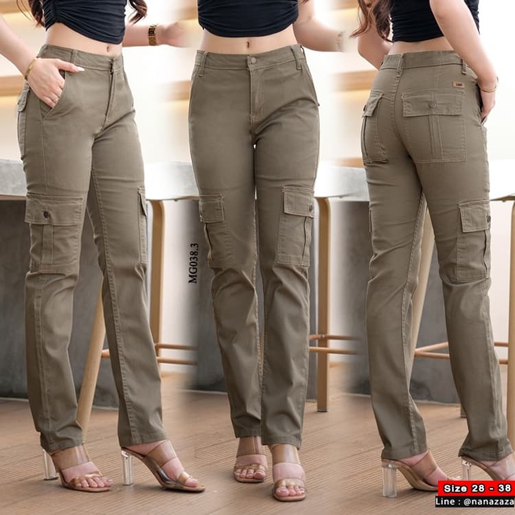 NANAZAZA - MG038 กระบอกเล็กยืด คาร์โก้สไตล์ กระเป๋ากล่อง 100% COTTON DENIM รูปที่ 4