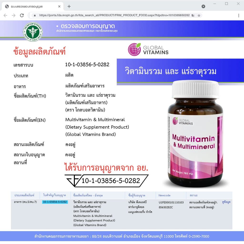 วิตามินรวม และ แร่ธาตุรวม โกลบอลวิตามิน Multivitamin & Multimineral Global Vitamins มัลติวิตามิน รูปที่ 6