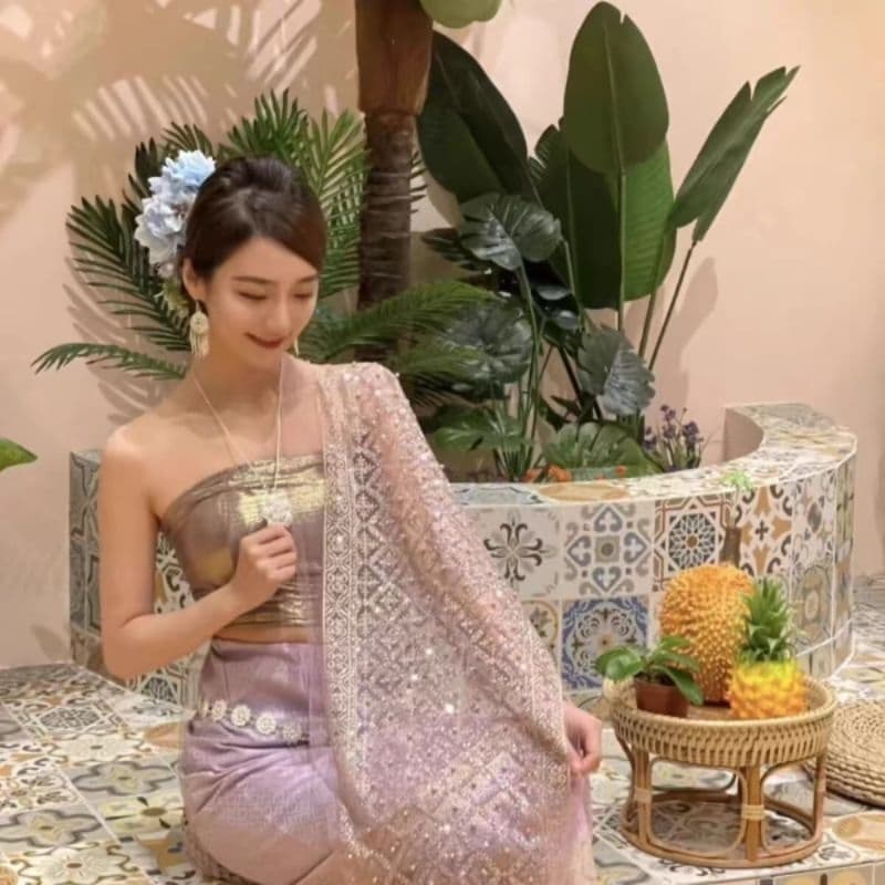 ชุดไทย ชุดไทยสไบงานปัก ปักทอง งานสวยผ้าดี สินค้า รูปที่ 3
