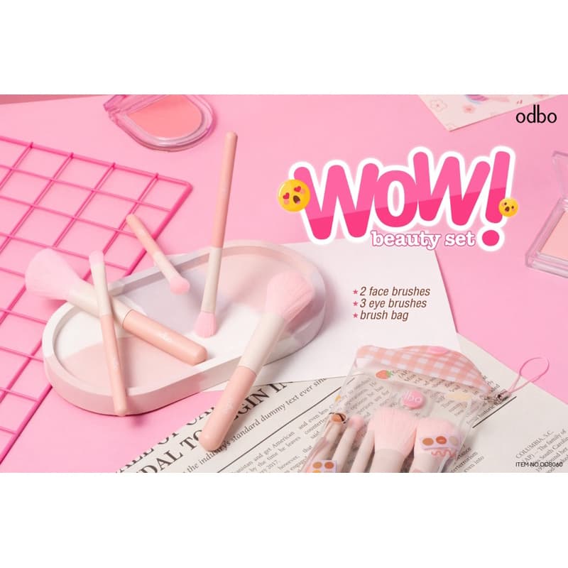 ODBO WOW BEAUTY SET โอดีบีโอ ว้าว บิวตี้ เซ็ต แปรง 5 ชิ้น สีพาสเทล พร้อมกระเป๋า ใส่แปรง OD8060 รูปที่ 3