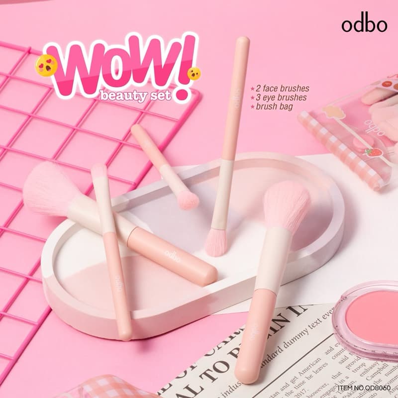 ODBO WOW BEAUTY SET โอดีบีโอ ว้าว บิวตี้ เซ็ต แปรง 5 ชิ้น สีพาสเทล พร้อมกระเป๋า ใส่แปรง OD8060 รูปที่ 4