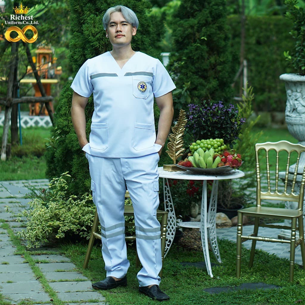 กางเกง EMS สีขาว ผ้าวาเลนติโน่ เกรดพรีเมี่ยม กางเกงกู้ภัย กางกงช่าง ER Medical Scrub รูปที่ 7