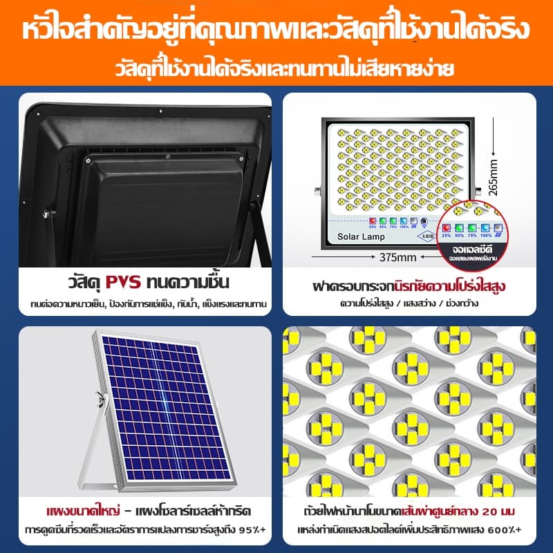 ไฟโซล่าเซลล์ ไฟโซล่าเซล 3500W กันน้ำกลางแจ้ง Solar light LED สว่างอัตโนมัติเมื่อฟ้ามืด จับเวลาระยะไกล รูปที่ 7