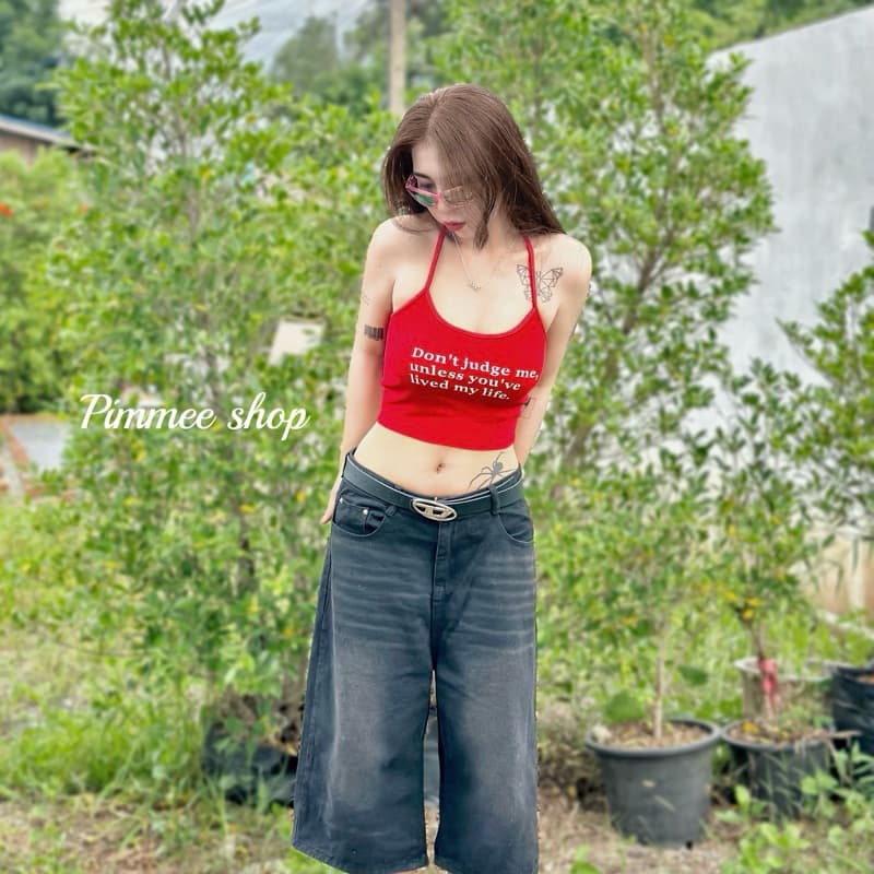 เสื้อสายเดี่ยวคล้องคอ สกรีนตัวอักษร รูปที่ 5