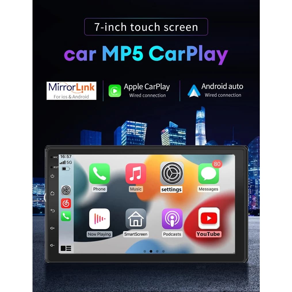 จอรถยนต์ 2Din ขนาด 7 นิ้ว MP5 รองรับ YouTube เข้าสู่ระบบเพื่อใช้，Carplay， Android Auto，Bluetooth บลูทู ธ วิทยุรถยนต์ รูปที่ 4