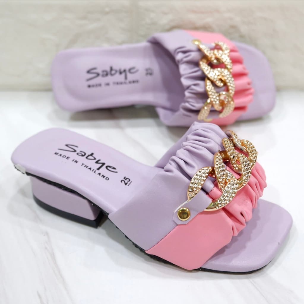 ส่งเร็ว ไซส์ 25-36 รองเท้าส้นสูงเด็ก สูง 1.5 นิ้ว รองเท้าสวยงามเด็ก ลายโซ่ สีม่วง ชมพู โอโรส รูปที่ 5