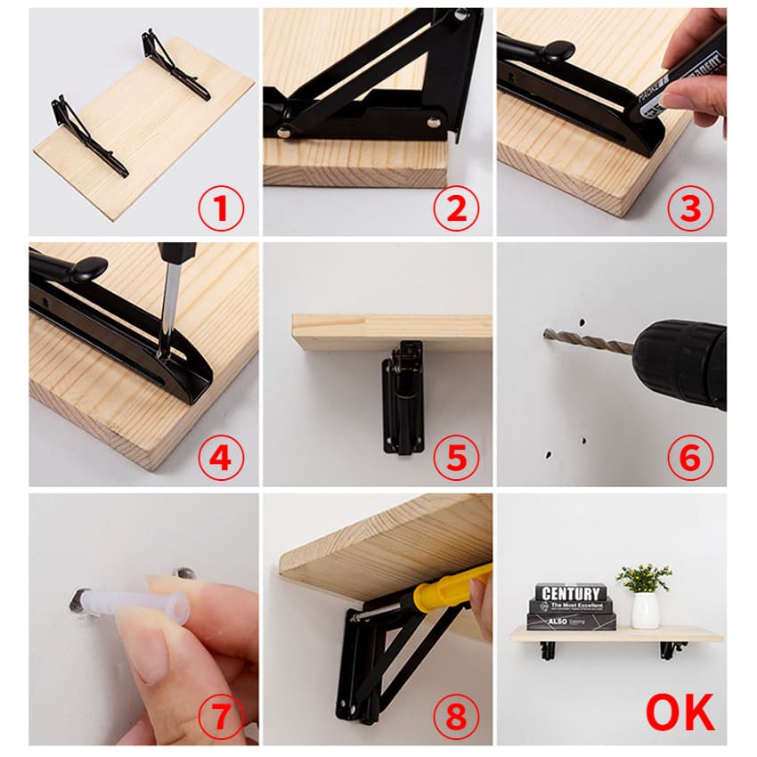 เหล็กฉากรับชั้น รุ่นพับได้ ฉากพับสแตนเลส ชั้นวางของ แบบพับเก็บได้ DIY รูปที่ 6