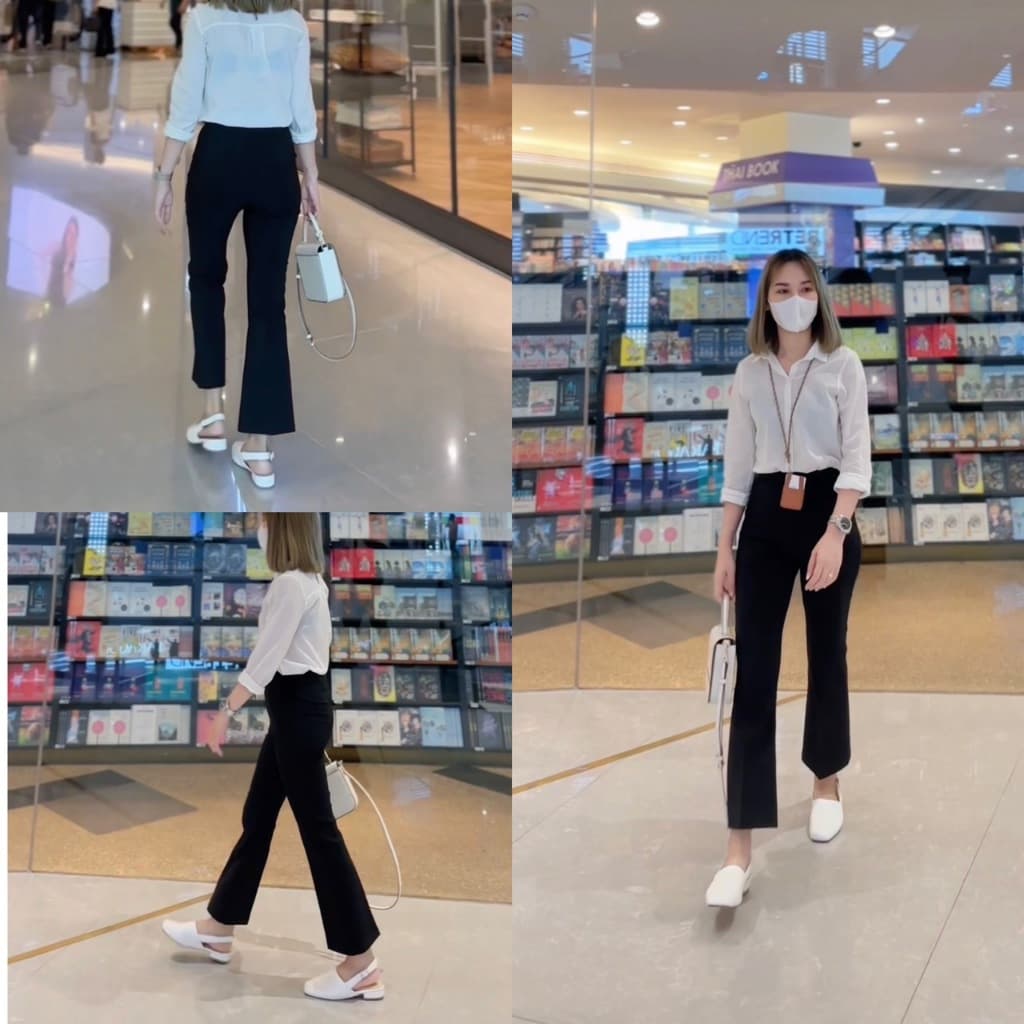 ARTHITTAYA.BRAND กางเกงผ้าซาร่า 8 ส่วน ขาบาน เอวสูง-สีดำ รูปที่ 3