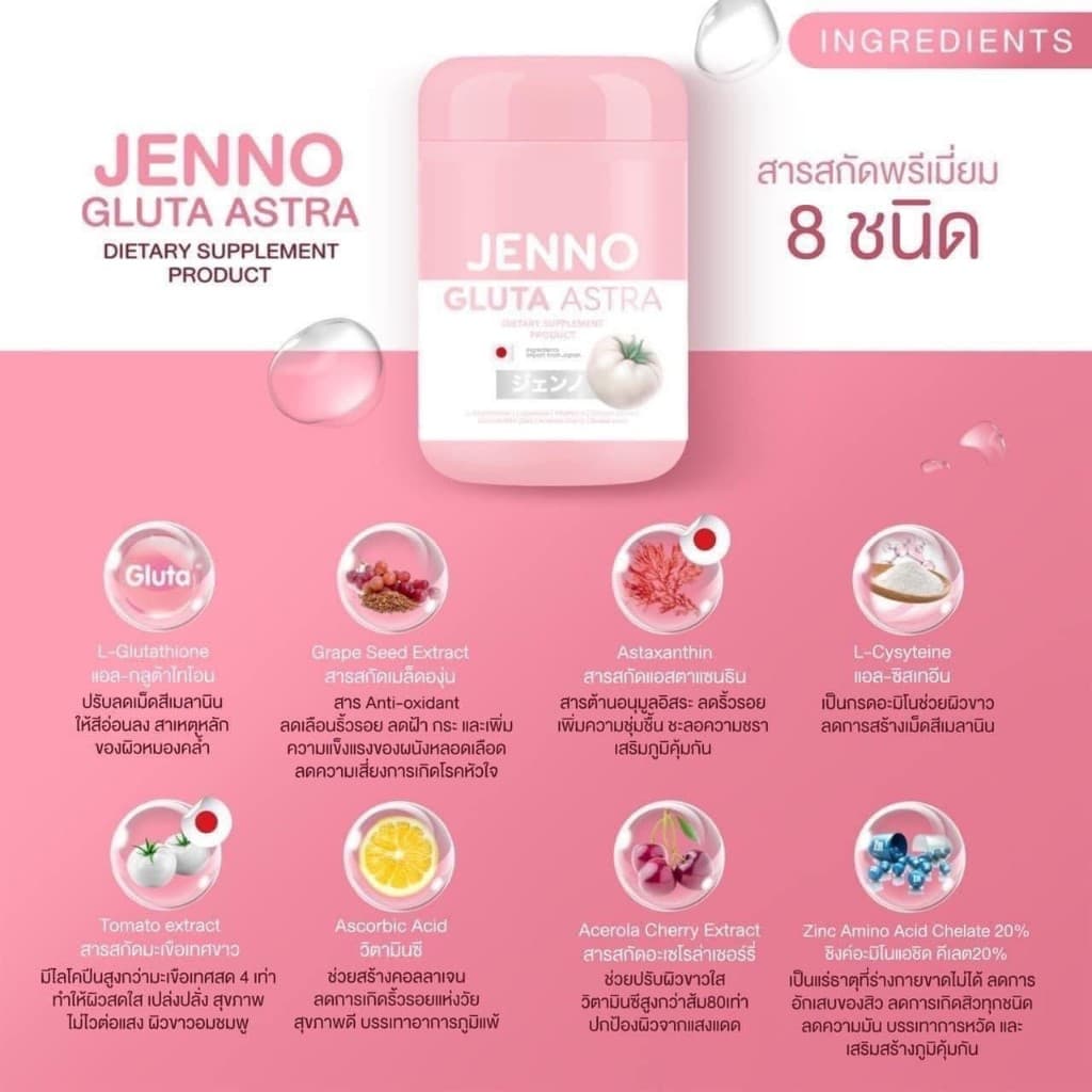 ) เจนโน่ กลูต้า แอสตร้า บูสผิวขาว ลดสิว JENNO GLUTA ASTRA 30 capsule รูปที่ 8