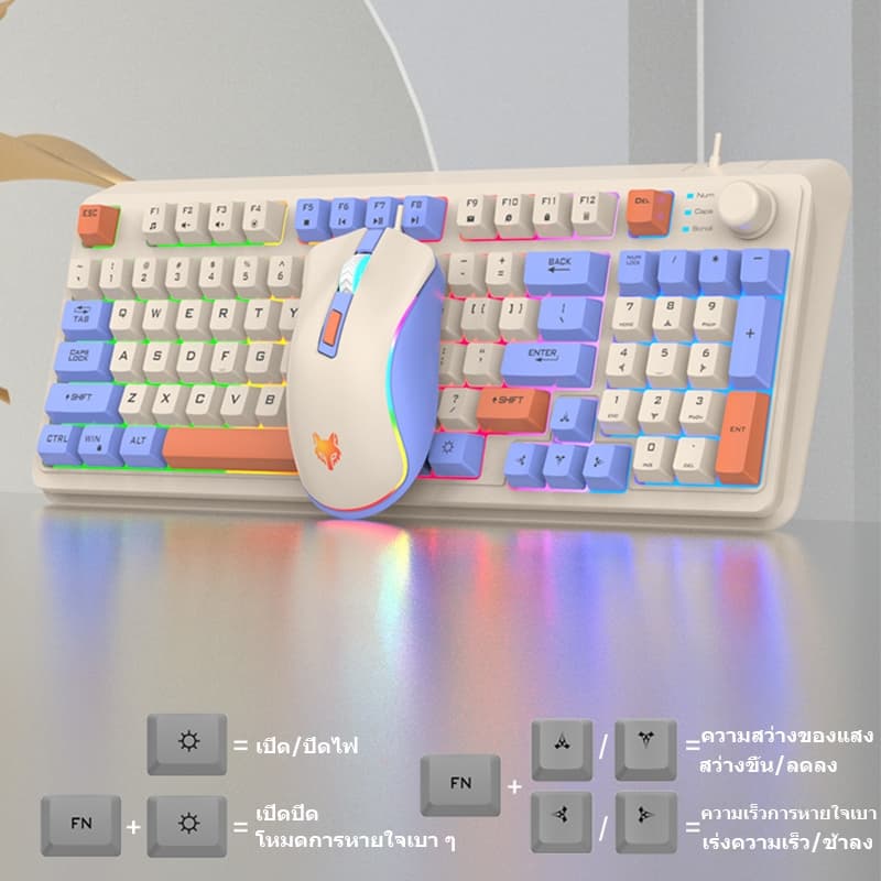 K820 RGB คีย์บอร์ดเกมมิ่งมีสาย USB Keyboard 94 คีย์ เซตคีย์บอร์ด+เมาส์ สําหรับแล็ปท็อป เดสก์ท็อป Pc รูปที่ 3