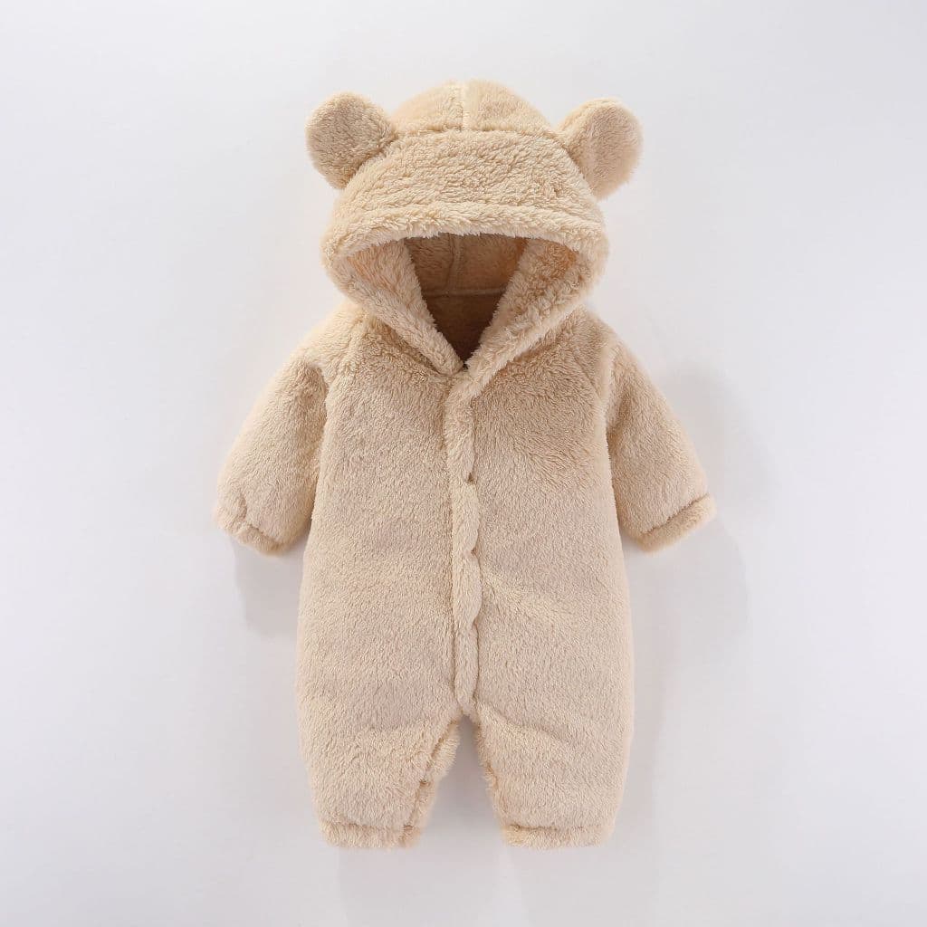 Babyonline 2F1-2G1 ชุดบอดี้สูทขายาวมีหมวกสำหรับเด็กแรกเกิดลายหมีขนสัตว์ อบอุ่น นิ่ม รูปที่ 5