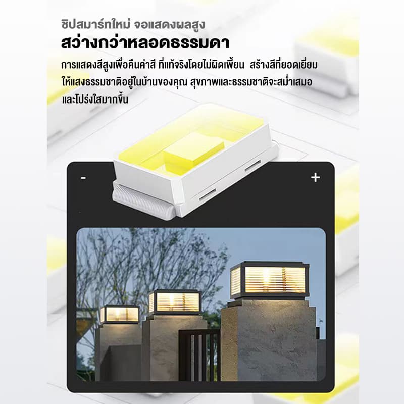 ไฟหัวเสาโซล่าเซลล์ โคมไฟหัวเสา ปรับได้2สี รุ่นสีเหลี่ยม ไฟ Solar light pillar lamp กันน้ำ ทนแดด การควบคุมแสงอัจฉริยะ รูปที่ 5