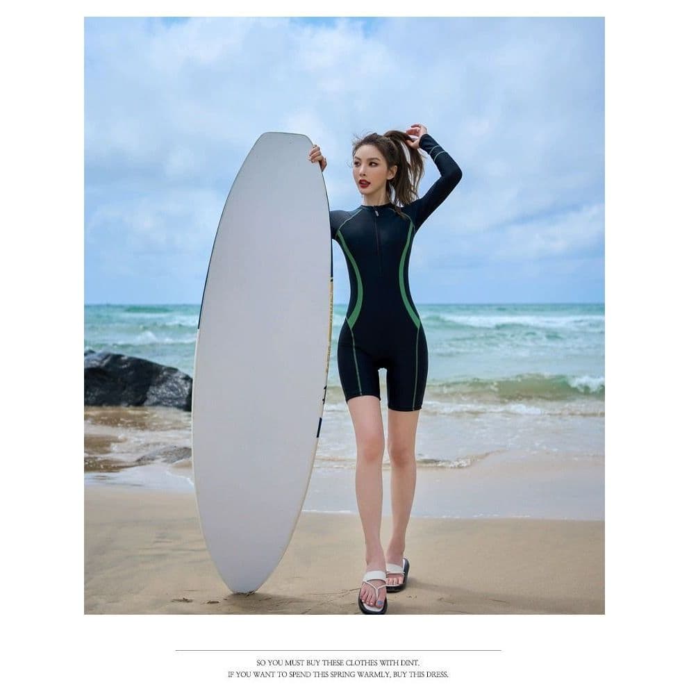 ส่งทันทีจากไทย ชุดว่ายน้ำวันพีซแขนยาว ขาสามส่วน กันยูวี รหัส 119 รูปที่ 8