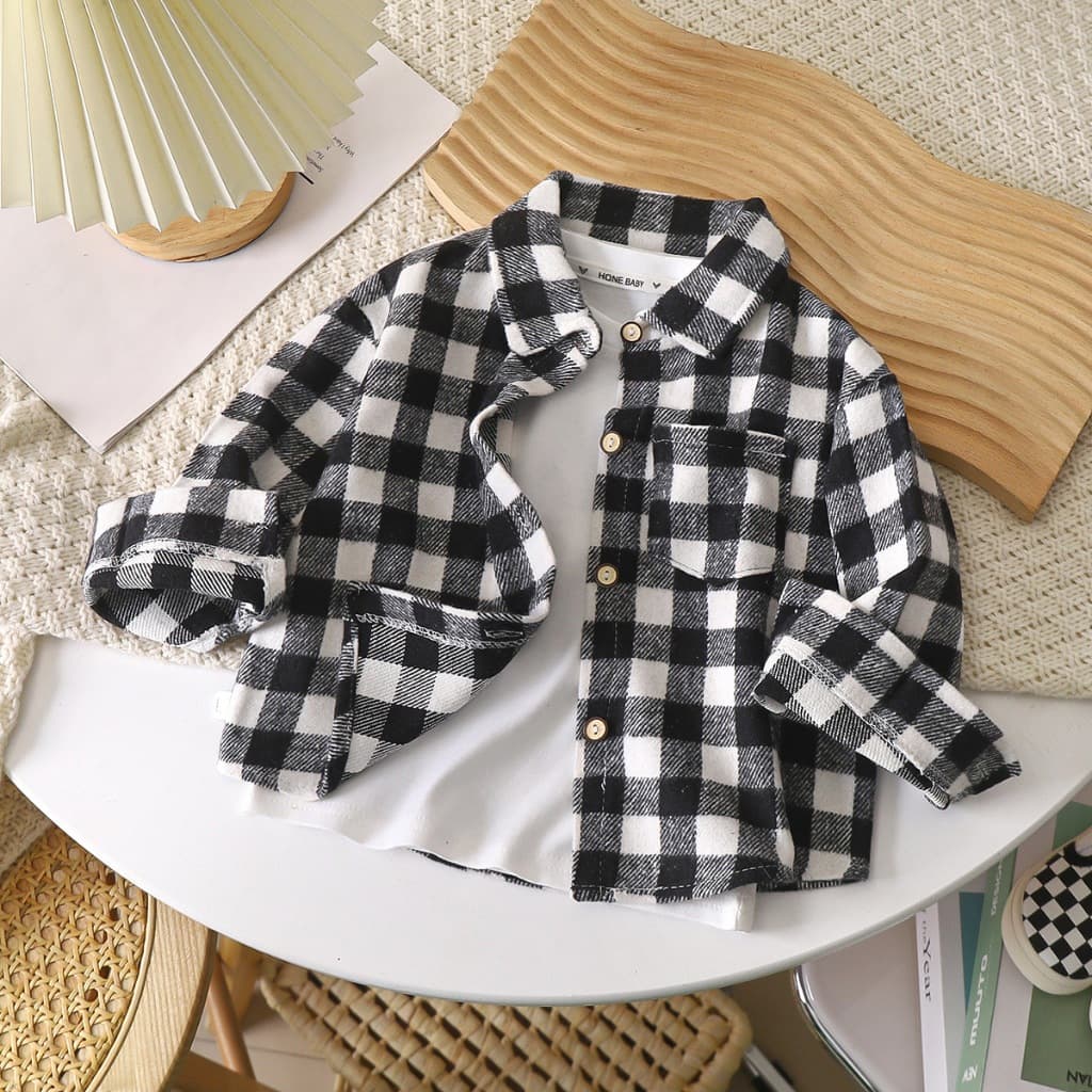 เสื้อเด็กเเขนยาว เสื้อเชิ้ตเด็ก ชาย หญูิฃ ไซสื110-150 คลุมลายสก๊อต ผ้านุม หนา รูปที่ 2