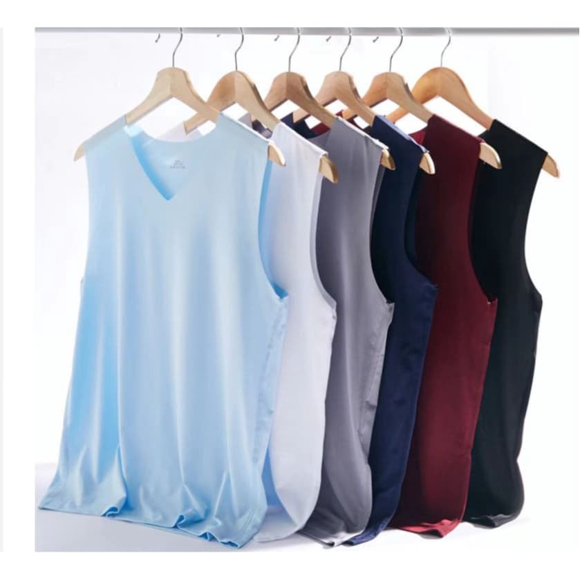 เสื้อกล้ามชาย เสื้อแขนกุดชาย คอวี จากไทย ระบายอากาศ ไร้ขอบ V Neck Sleeveless shirt ผ้าลื่น บางเบา8922 รูปที่ 1