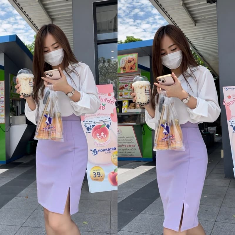 กระโปรงรุ่นสีพื้น ผ่าหน้า ทรงเอตรง xs-xxl ยาว 20-21 นิ้ว กระโปรงเอวสูงมีซับใน รูปที่ 7