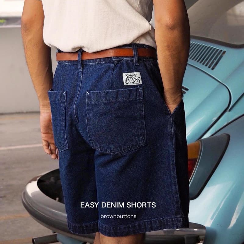 BROWN BUTTONS EASY DENIM SHORTS กางเกงยีนส์ฟอก ขากว้าง รูปที่ 4