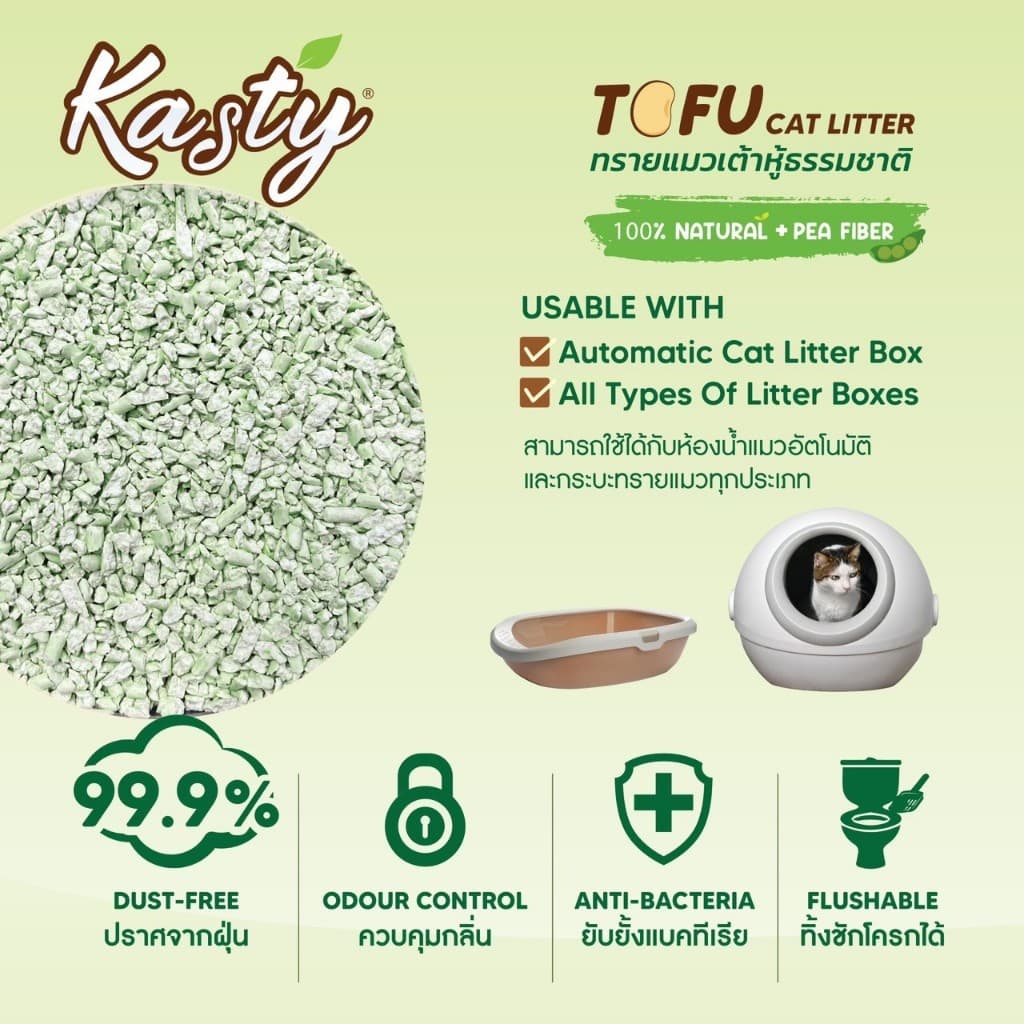 Kasty Flakes Tofu Cat Litter 40L. ทรายแมวเต้าหู้ ชนิดเกล็ดละเอียด สูตร Melon Milk จับตัวเร็ว ทิ้งชักโครกได้ รูปที่ 4