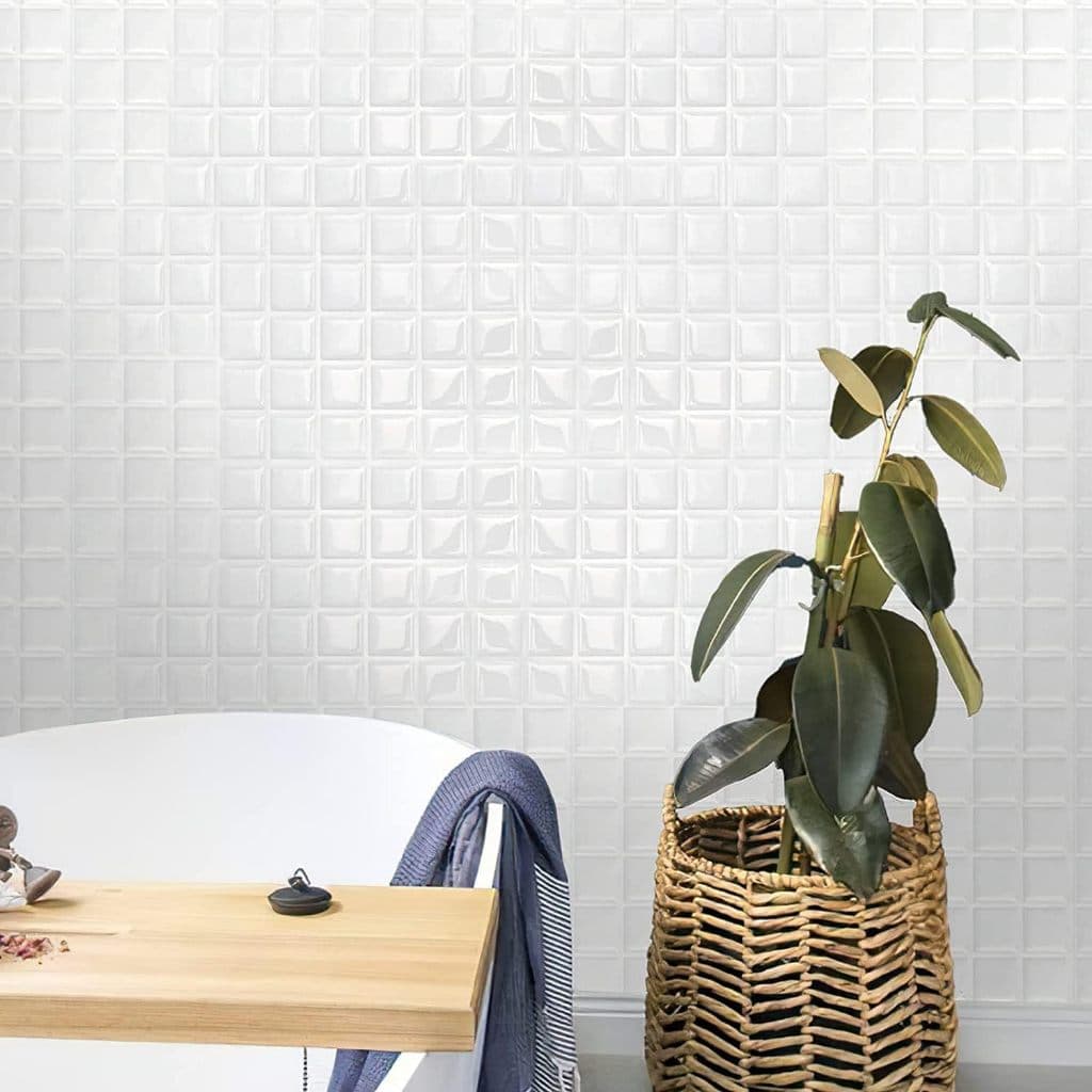 WHPH shop สติ๊กเกอร์ติดผนัง 3D ลายกระเบื้อง mosaic สีขาว ติดครัว ห้องน้ำ แต่งบ้าน mid century modern รูปที่ 3