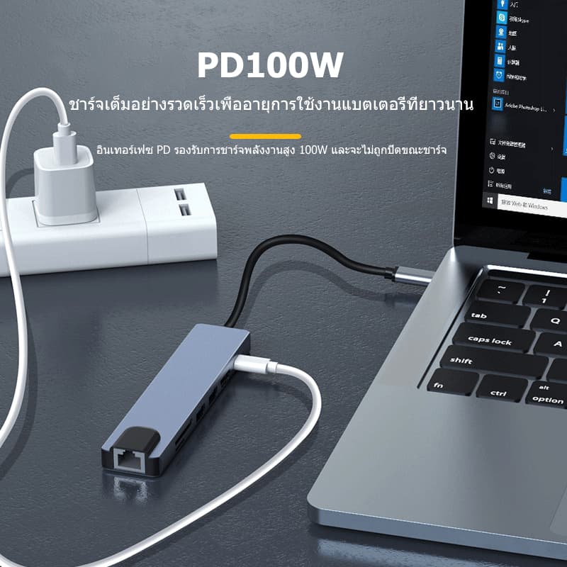 8 In 1 ตัวแยก USB Type C สําหรับ 4K HDMI RJ45 Ethernet 3.0 TF Card Reader PD ชาร์จเร็ว สำหรับ Mac-แล็ปท็อป Dock รูปที่ 3