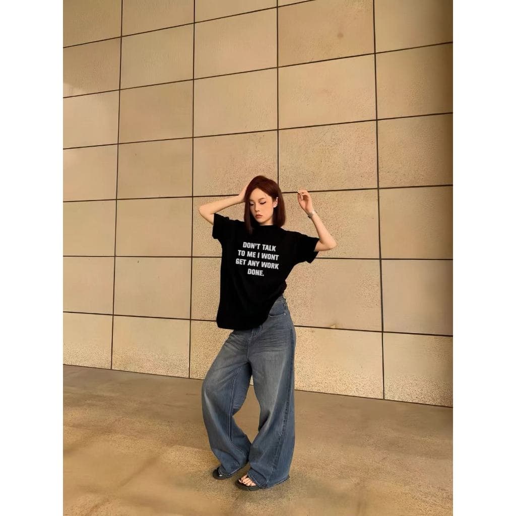 Angle Official เสื้อยืดผู้หญิง Oversize เสื้อแขนสั้น สไตล์มินิมอล ใส่สบาย แฟชั่นเกาหลี T84 รูปที่ 7
