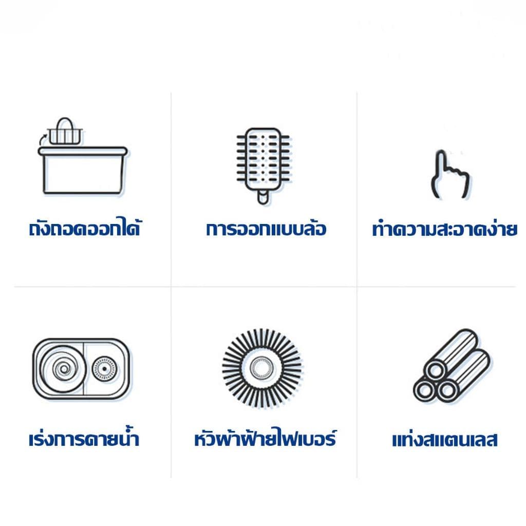 HOMESTIC ถังปั่นไม้ม็อบถูพื้น ไม้ถูพื้น Spin Mop ถังปั่นสแตนเลส หมุนได้ 360° พร้อมผ้าถูพื้น รูปที่ 3