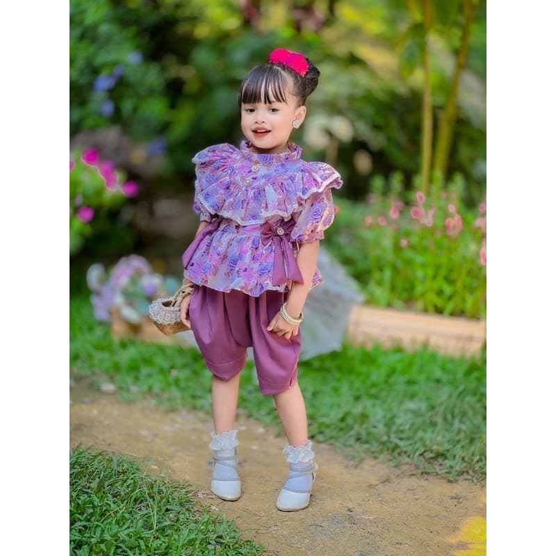 ชุดไทยเด็กผู้หญิง โจงกระเบน+เสื้อผ้าไหมอิตาลี่ ผ้านิ่มใส่สบายไม่ร้อน รูปที่ 4