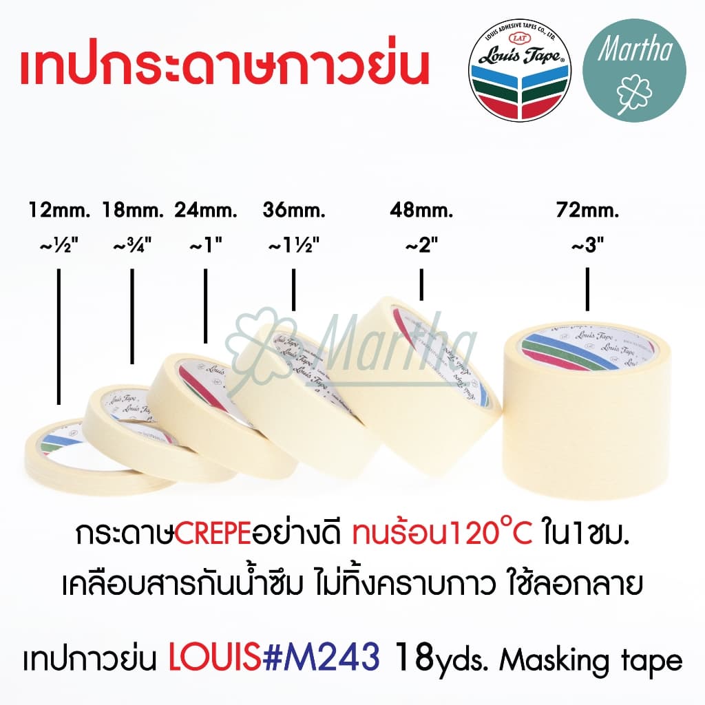 เทปย่น Louis Masking Tape M243 ยาว18หลา 1/2 3/4 1 1.5 2 3นิ้ว เทปกาวย่น กระดาษกาว เทปหนังไก่ รูปที่ 2