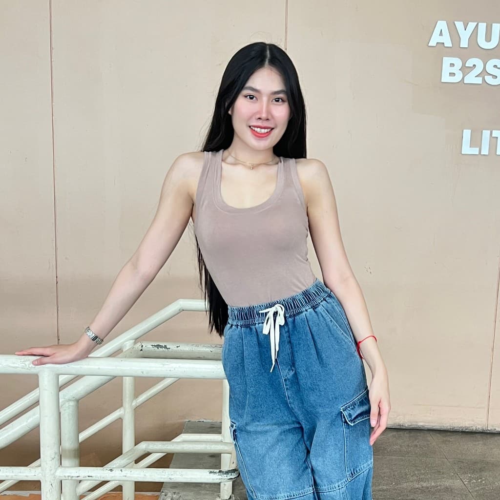 MesubShopเสื้อกล้ามเรย่อน ทรงรัดรูป ผ้ายืดเยอะมาก สาวอวบใส่ได้ ใส่พรางหุ่น เก็บทรงดีมาก รุ่น กล้ามอุด้ง รูปที่ 7