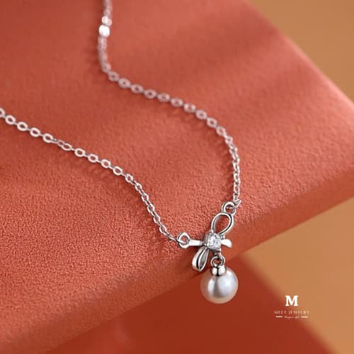 MEET French Pearl ไข่มุกสีขาว สร้อยคอเงิน925 สร้อยไข่มุก จี้ไข่มุก สร้อยคอเพชร สร้อยแฟชั่น รูปที่ 3