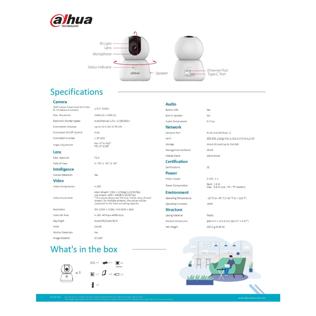 *ใหม่*Dahua Wifi รุ่น DH-H3B คมชัด 3ล้าน มี AI ตรวจจับสัตว์เลี้ยง ตรวจจับเสียงผิดปกติ มีปุ่มกดแจ้งเตือน ประกัน3ปี รูปที่ 3
