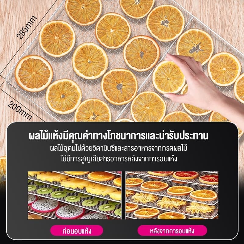 เครื่องอบผลไม้ 304สแตนเลส ปรับได้ 12 ชั่วโมง 6/8/10/12 ชั้น fruit dehydrator 800W เครื่องอบลมร้อน รูปที่ 7