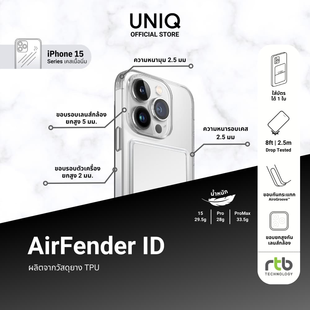 UNIQ เคสสำหรับ iPhone 15/15 Pro/15 Pro Max รุ่น Air Fender ID รูปที่ 3