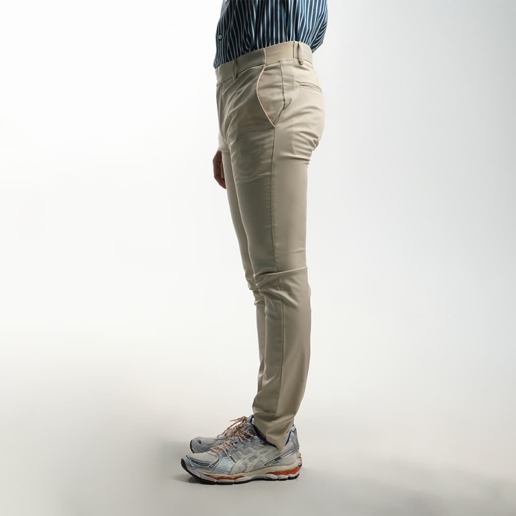 era-won กางเกงสแลคขายาว ทรง super skinny เอวยางยืด รุ่น Workday University - R สี Beige รูปที่ 5