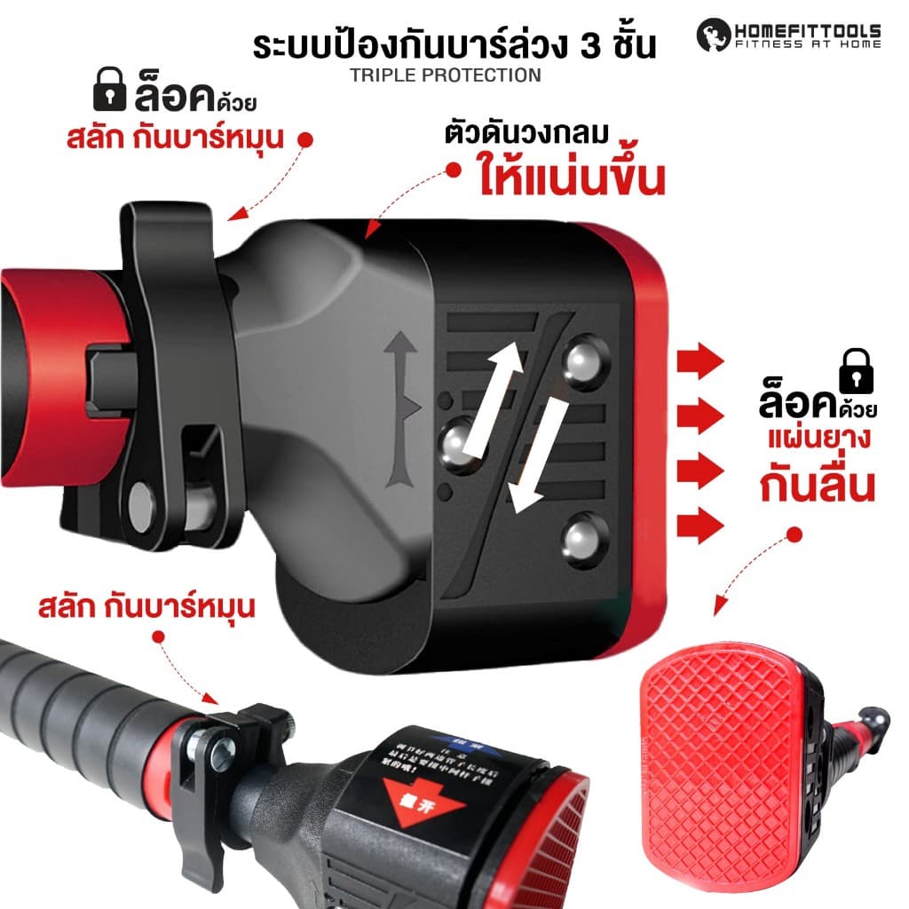 บาร์ดึงข้อ บาร์โหนติดประตู ไม่ต้องเจาะ บาร์ติดผนัง บาร์โหน Pullup Bar รุ่น N3 - Homefittools รูปที่ 4