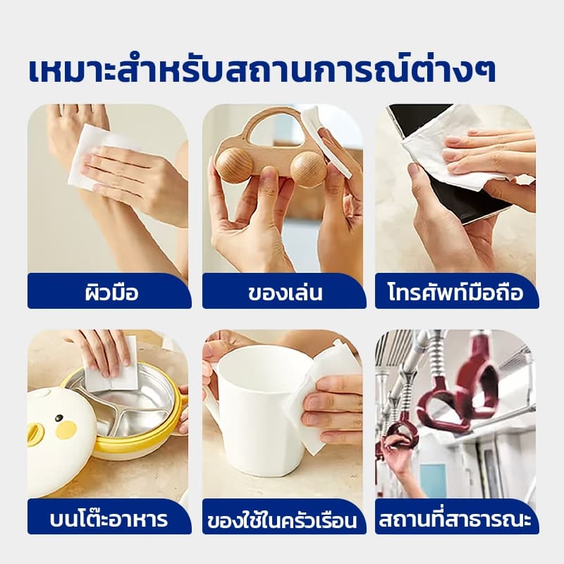 ทิชชู่เปียก ทิชชู่เปียกผสม​แอลกอฮอล75% ผ้าเช็ดทำความสะอาด 80แผ่น รูปที่ 2