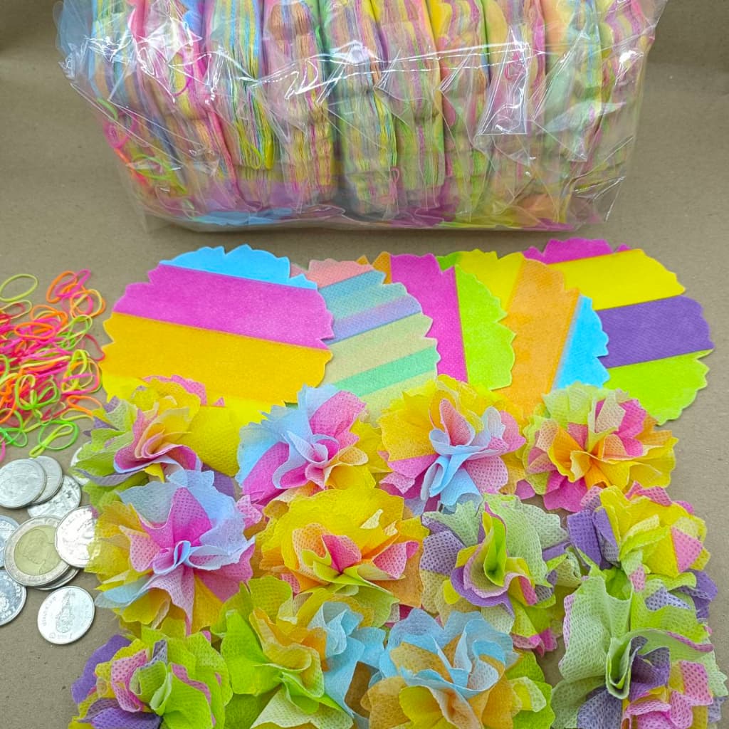 กระดาษสาห่อเหรียญโปรยทาน รุ่นสีรุ้ง1,000แผ่น พร้อมหนังยาง มี10ถุง ถุงละ100แผ่น ใช้พับใส่เหรียญโปรยทานงานทำบุญ งานบวช รูปที่ 2