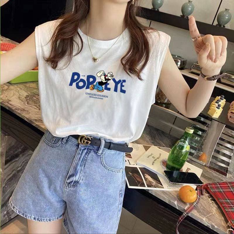 เสื้อแขนกุดสีขาวผู้หญิงหลวม ๆ ฤดูร้อนใหม่เสื้อกั๊กเสื้อยืด ผู้หญิง ES.SHOP28 รูปที่ 6