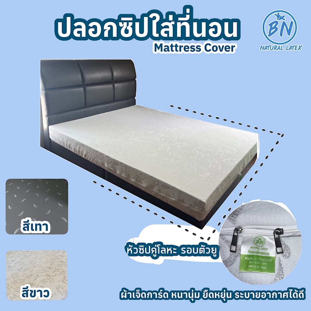 ปลอกซิปสวมที่นอนแบบสำเร็จ สำหรับสวมที่นอนทุกชนิด ผ้าเจ็ดการ์ดมีซิปรอบแบบตัว-U ความหนา 2-12 นิ้ว รูปที่ 1