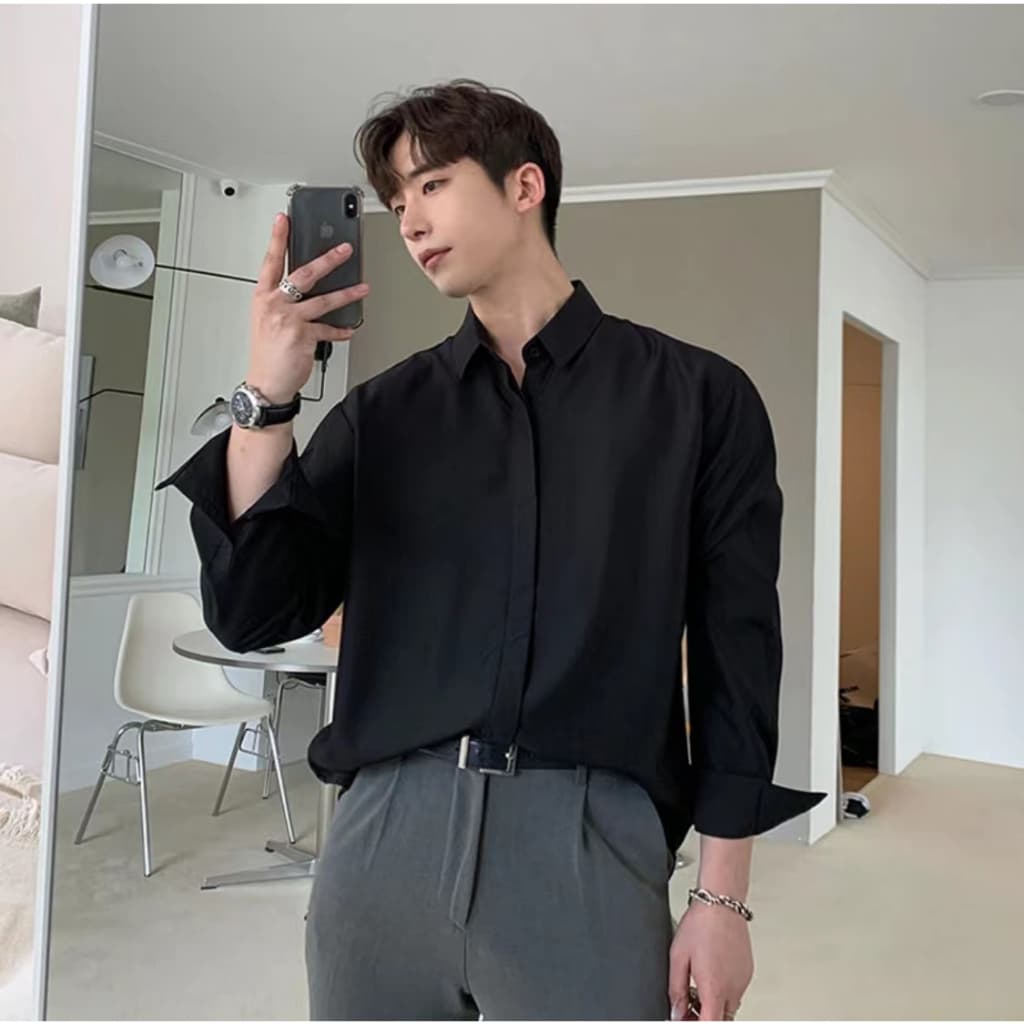 เสื้อเชิ้ตเกาหลี แขนยาว สีพื้น มีไซซ์ M L XL XXL ชาย/หญิงใส่ได้ รูปที่ 4