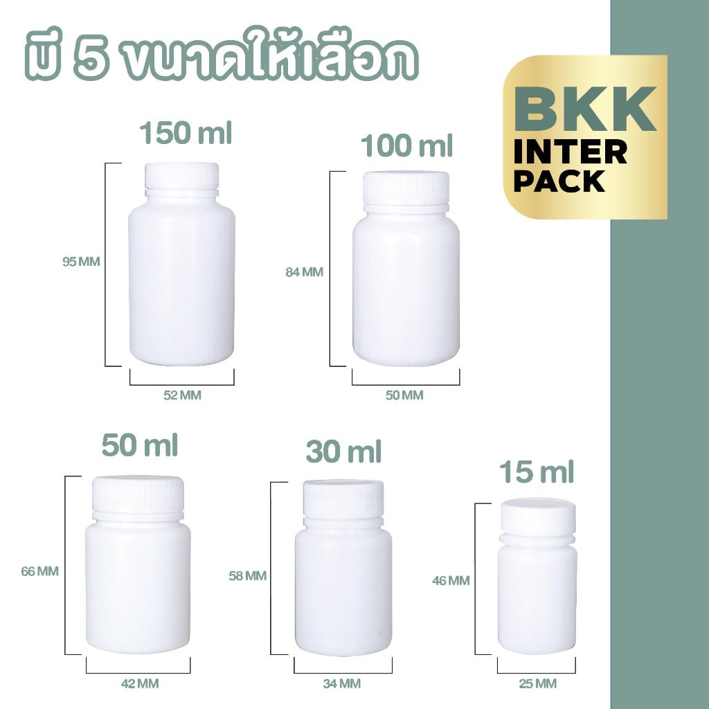 BKK INTER PACK MG1 กระปุกยา กระปุกพลาสติก HDPE ทรงกลม สีขาวทึบ ขนาด30 ml, 50 ml , 60 ml , 100 ml , 150 ml B01 รูปที่ 2