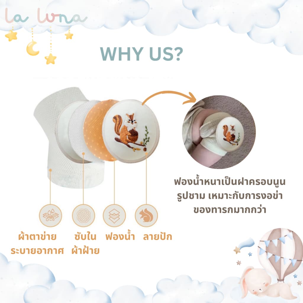La Luna สนับเข่าเด็ก สนับเข่าฝึกคลาน ฟองน้ำหนาพิเศษ สนับเข่าเด็กทารก สําหรับเด็กหัดเดิน รูปที่ 5