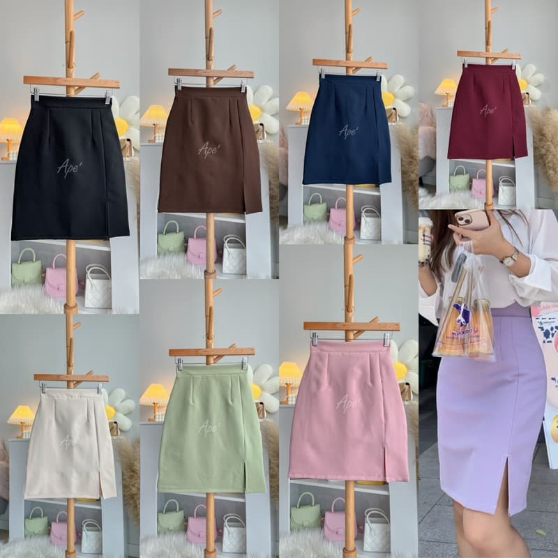 กระโปรงรุ่นสีพื้น ผ่าหน้า ทรงเอตรง xs-xxl ยาว 20-21 นิ้ว กระโปรงเอวสูงมีซับใน รูปที่ 5