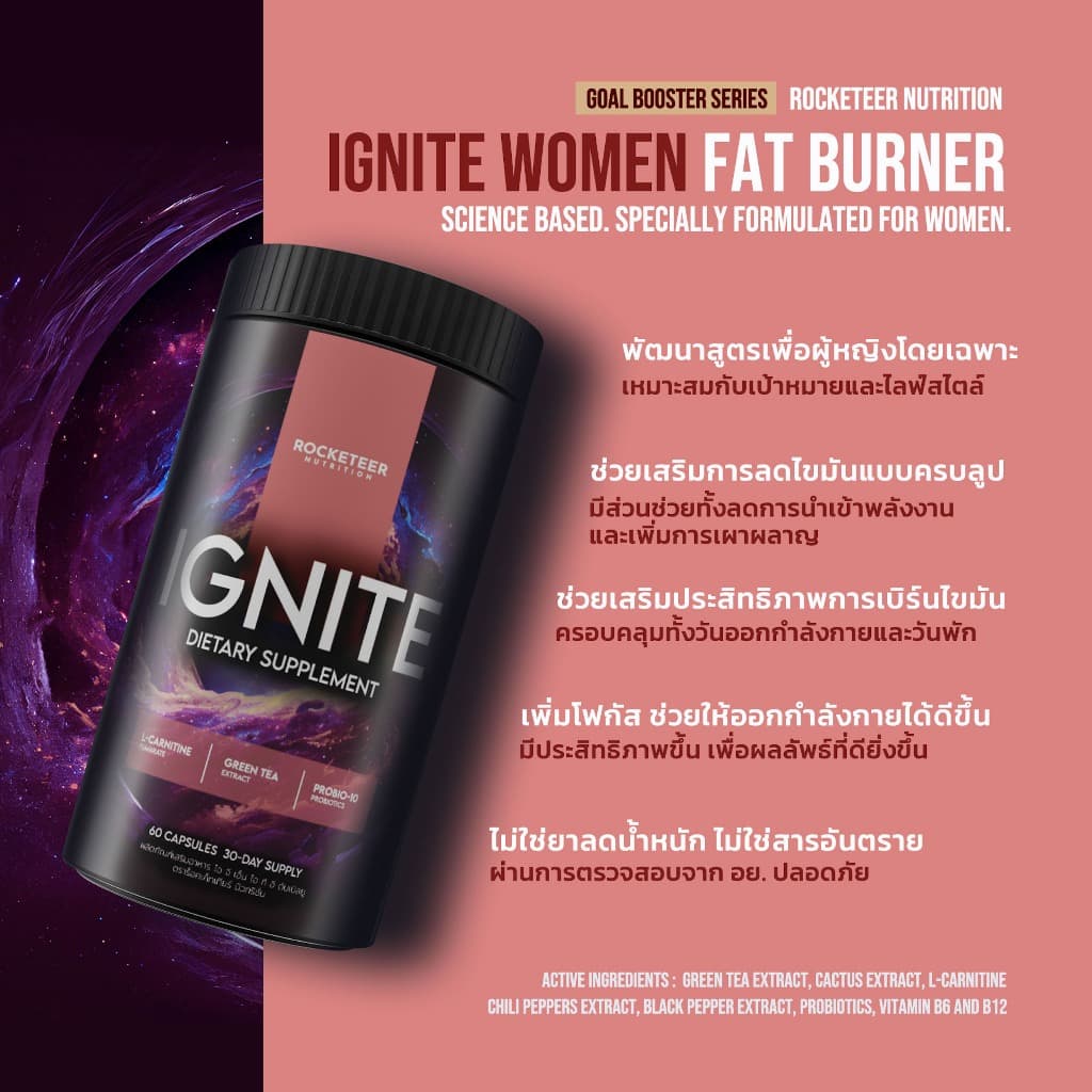 เผาผลาญไขมัน สำหรับผู้หญิง - IGNITE Women Fat Burner - Rocketeer - ตัวช่วยเบิร์น รูปที่ 2