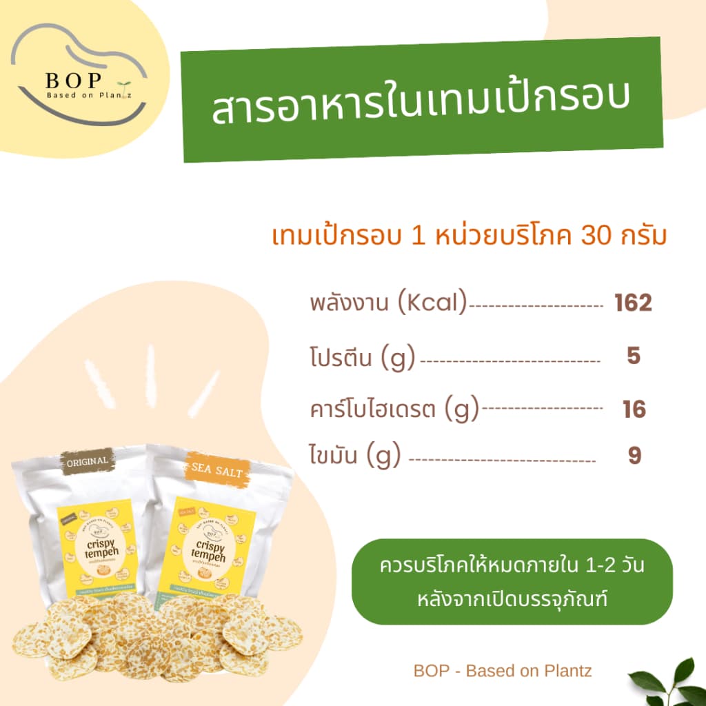 เทมเป้ถั่วเหลืองกรอบ Crispy Soy Tempeh กรอบอร่อย โปรตีนสูง ขนาด 60g. รูปที่ 4