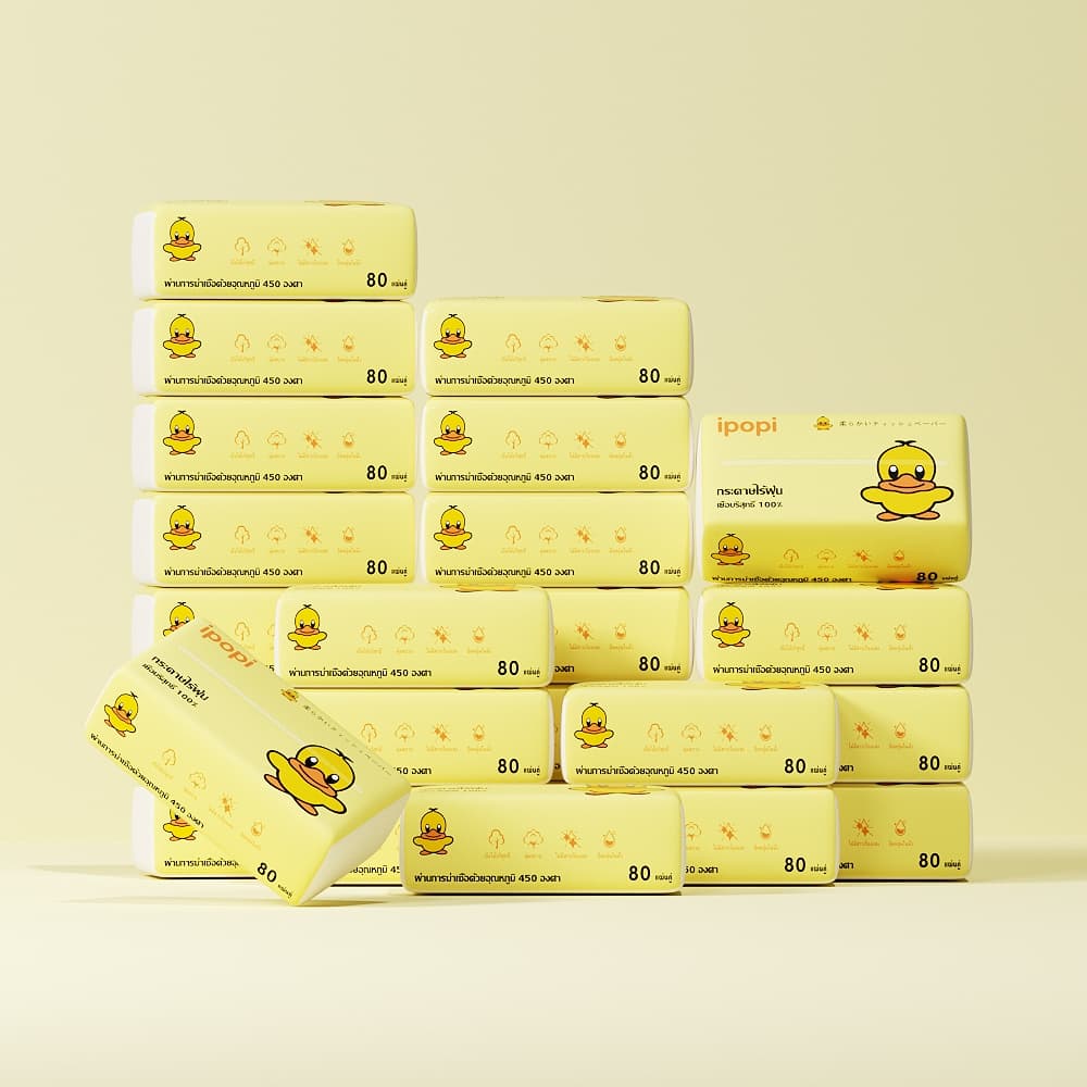 ใหญ่กว่า ประหยัดกว่าIpopi ทิชชู่เช็ดหน้าแบบดึง 1ห่อ 80 แผ่น 2 ชั้น รูปที่ 3